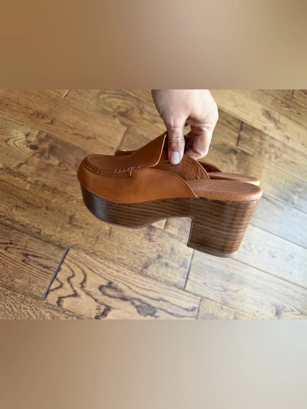 Like NEW CHOCOLAT BLU gemm high clog shoes in cognac 8 leather perfect condition - Picture 6 of 6